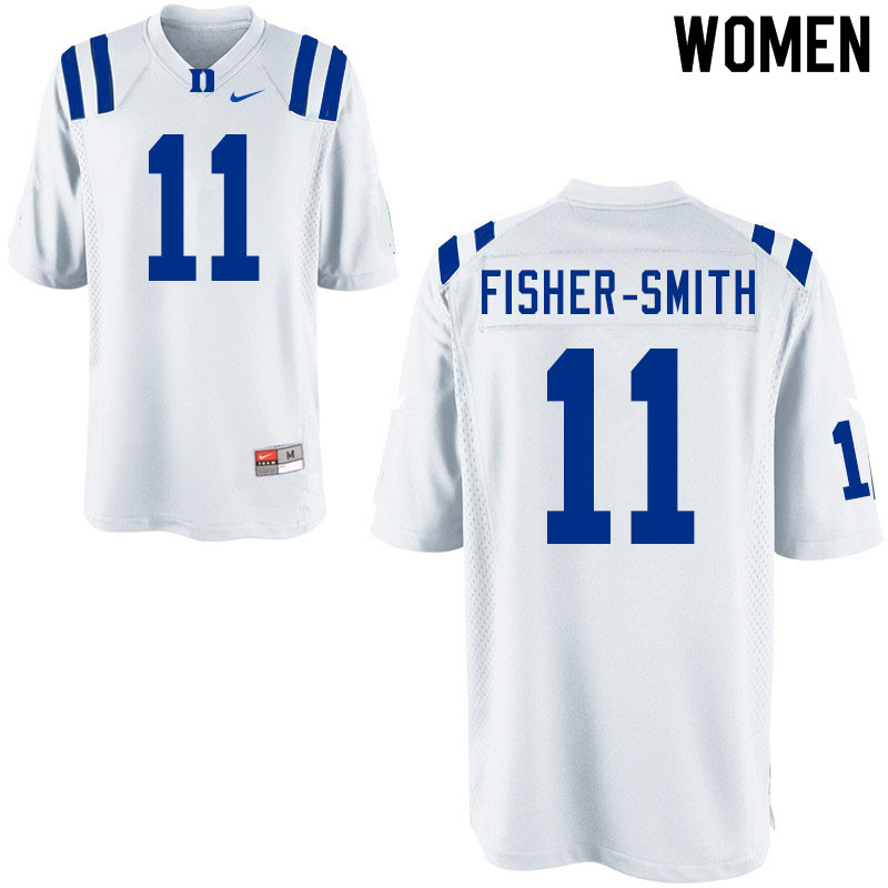 Women #11 Isaiah Fisher-Smith Duke Blue Devils College Football Jerseys Sale-White